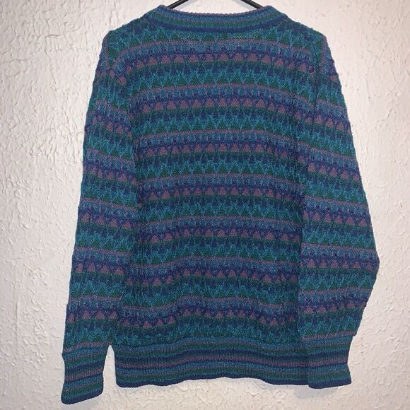 Vintage James Kenrob Grandma Cardigan Knit Sweater Spring Purple Blue Striped M - Picture 2 of 4